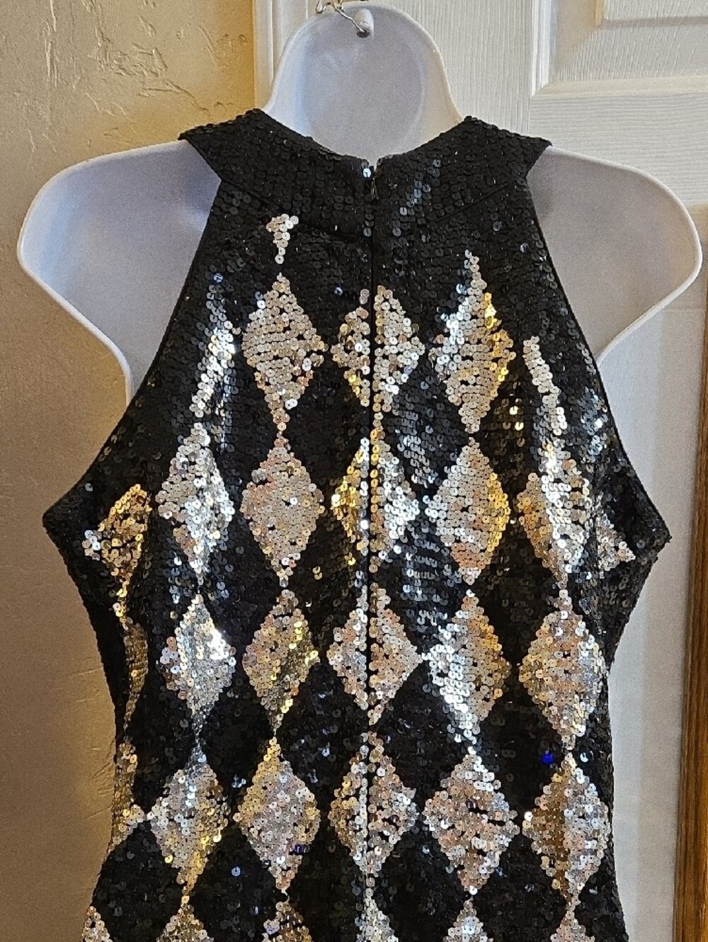 Adrienne Vittadini Black and Silver Harlequin Sequin Maxi Dress - Picture 7 of 9